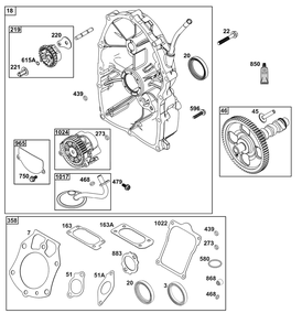 Crankcase Cover/Sump Group Diagram and Parts List for 61E377-0060-J1 400000 - 699999 Briggs and Stratton Engine